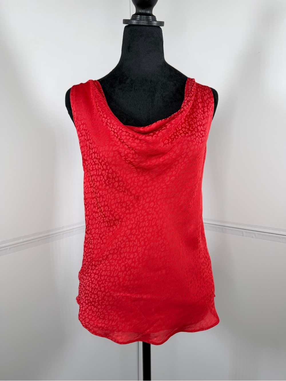 NWT She + Sky Red Leopard Jacquard Cowl Neck Sleeveless Top Size Small